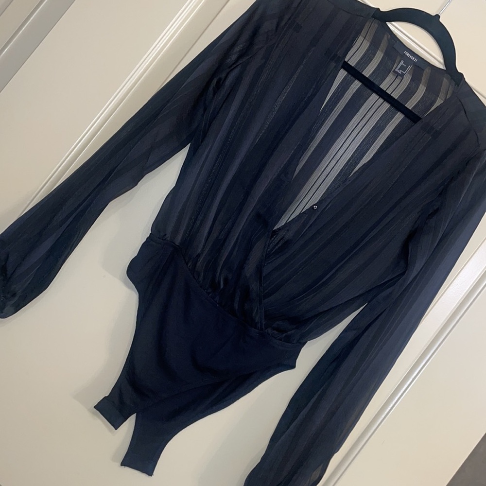 FOREVER 21 sheer long sleeve blouse bodysuit.